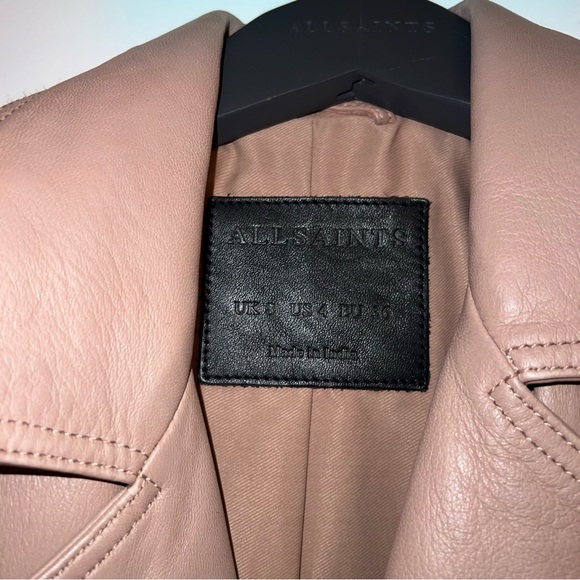 MUTED BLUSH ALLSAINTS LEATHER BIKER JACKET • SIZE 4 - Picture 6 of 7